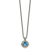 Shey Couture Sterling Silver with 14K Accent 18 Inch Antiqued Cushion Blue Topaz Necklace